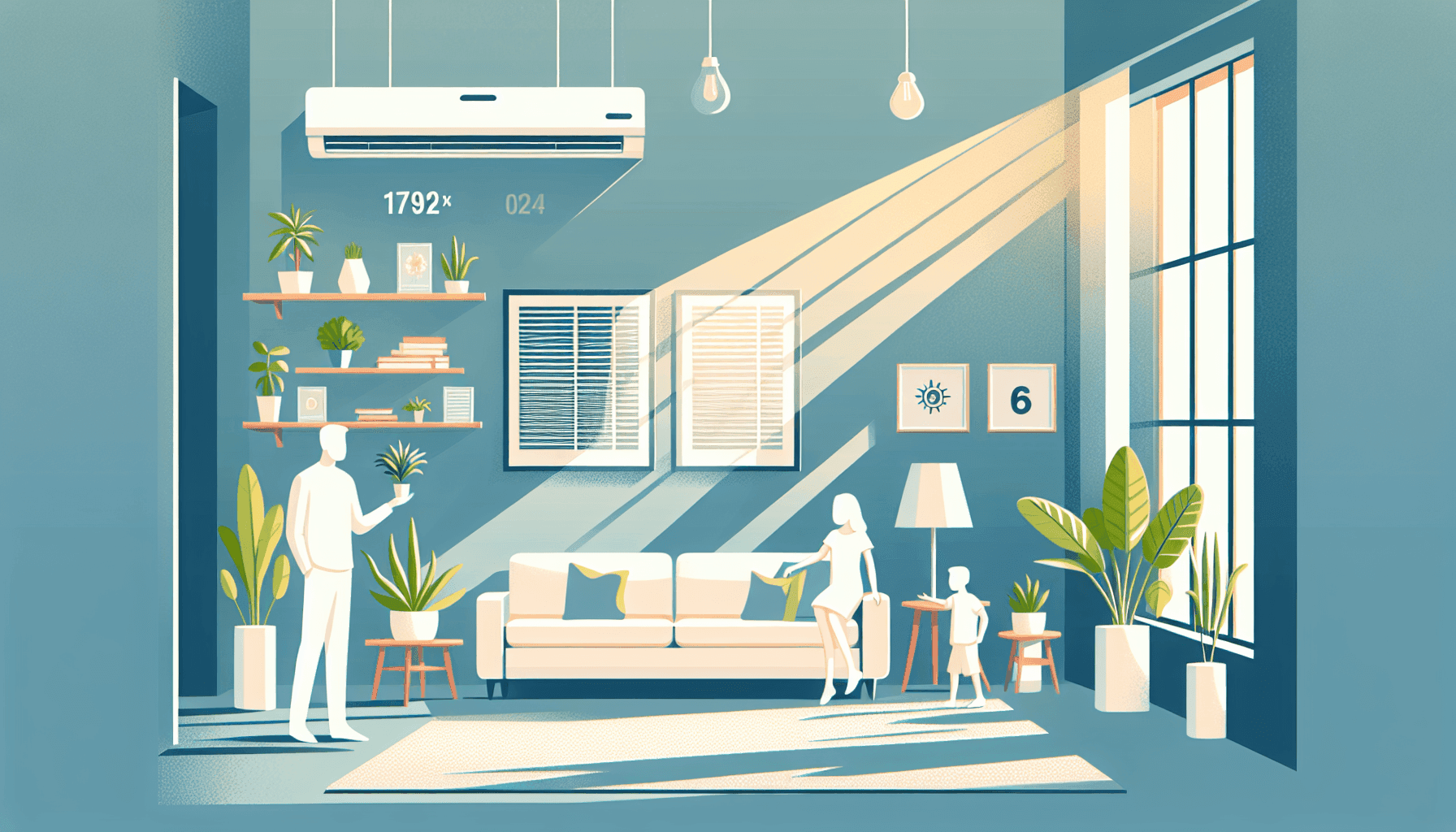 Aire interior saludable con filtro HVAC y plantas